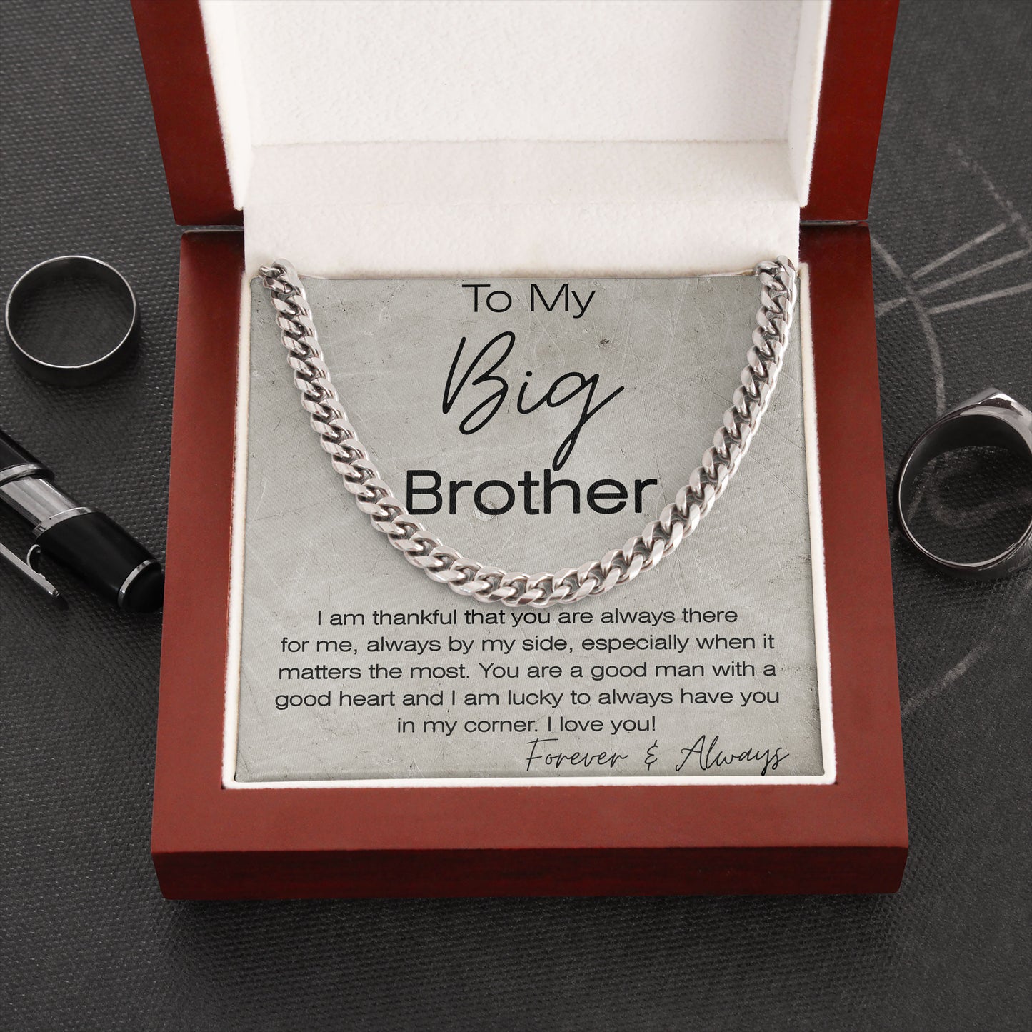 To My Big Brother Cuban Link Chain Necklace with Box From Sister