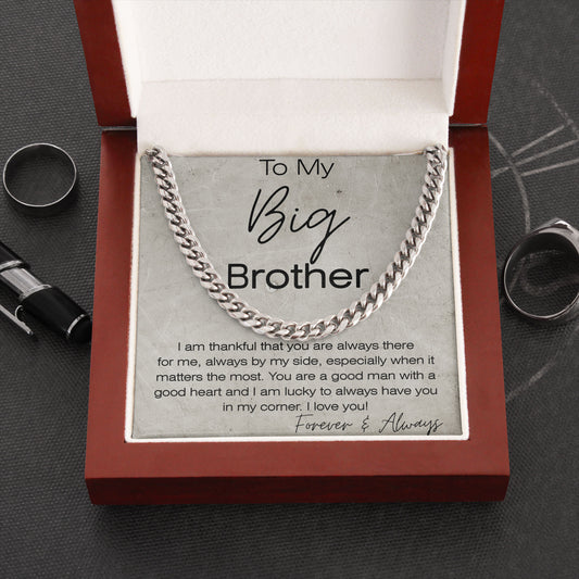 To My Big Brother Cuban Link Chain Necklace with Box From Sister