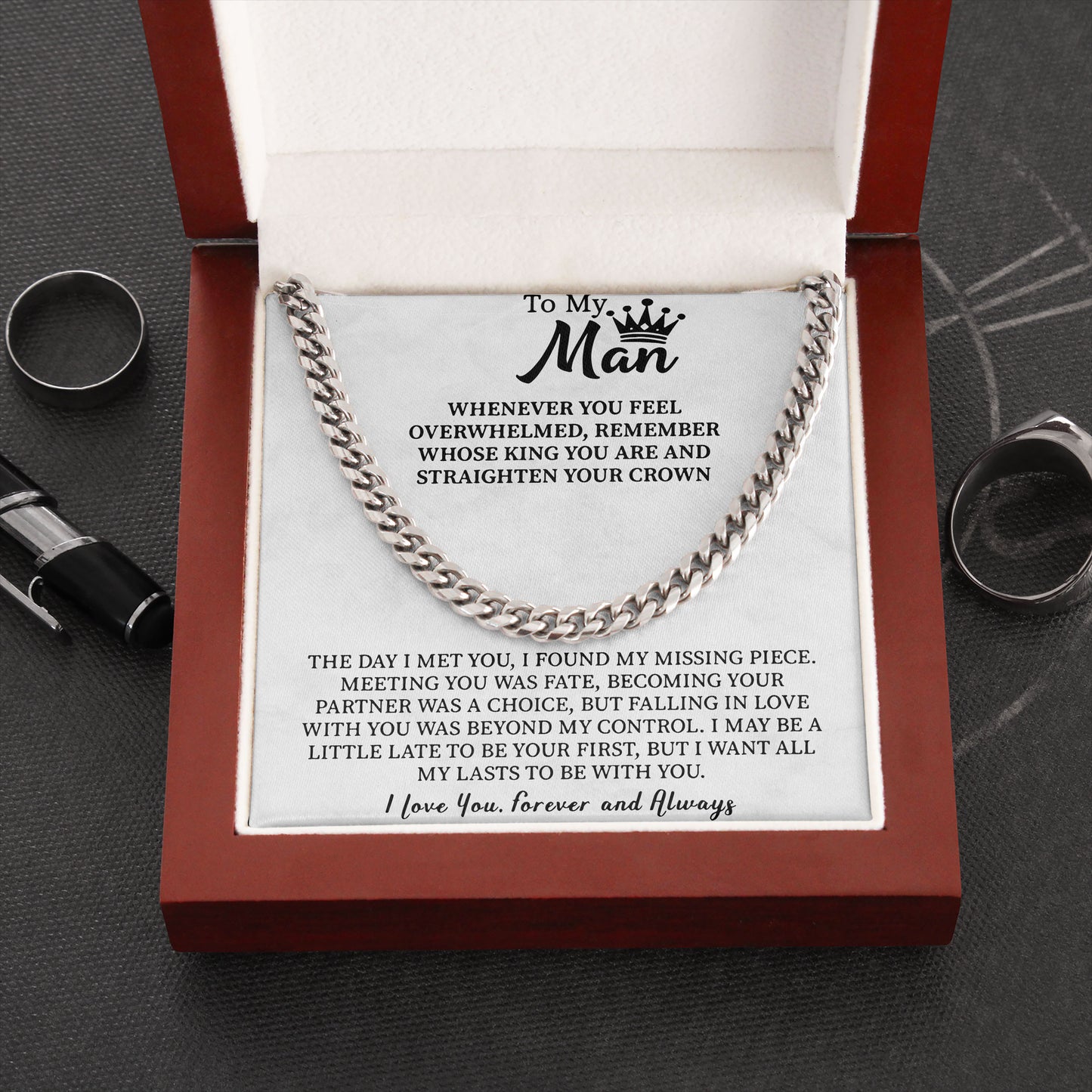 To My Man Necklace Cuban Chain With Message Card