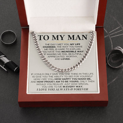 To My Man Necklace With Message Card Birthday Valentine Gift