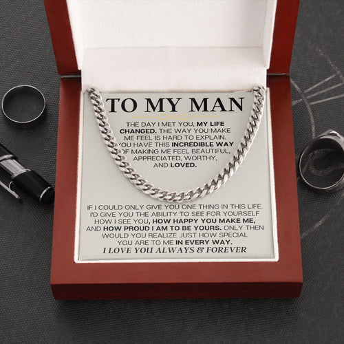To My Man Necklace With Message Card Birthday Valentine Gift