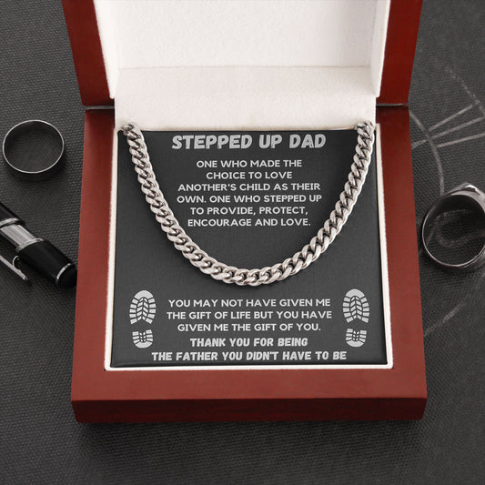 To My Tepped Up Dad Cuban Link Chain Necklace with Message Card, Father's Day Gifts