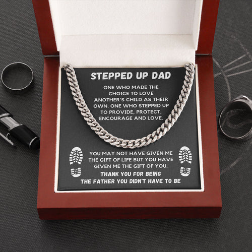Stepped Up Dad Necklace Gift Father Cuban Link Chain