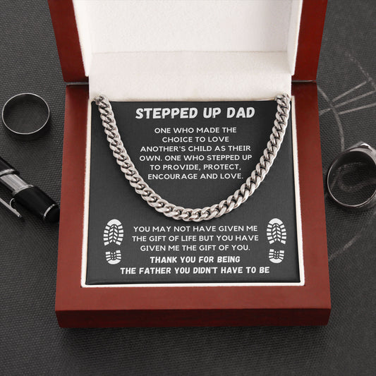Stepped Up Dad Necklace Gift Father Cuban Link Chain