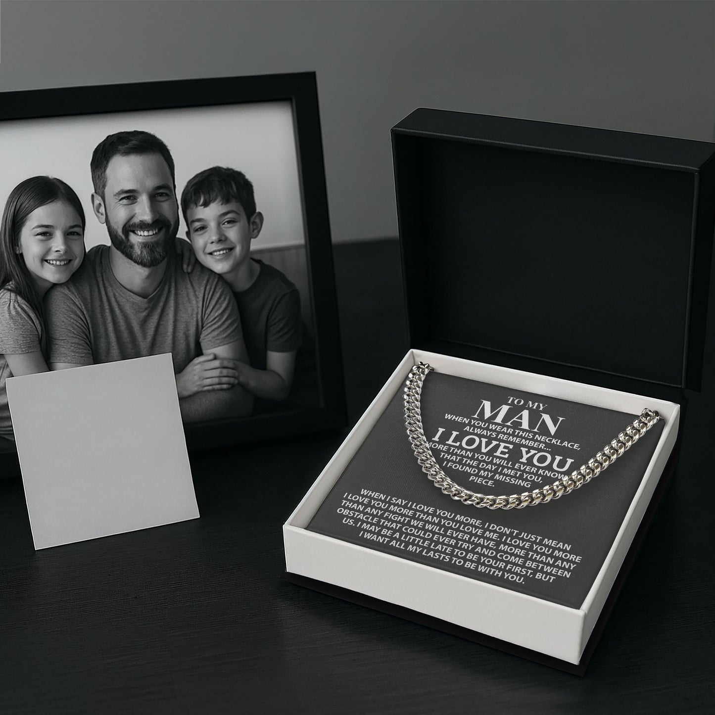 To My Man Necklace Valentine Anniversary Birthday Gift For Him, Cuban Chain Necklaces With Message Card