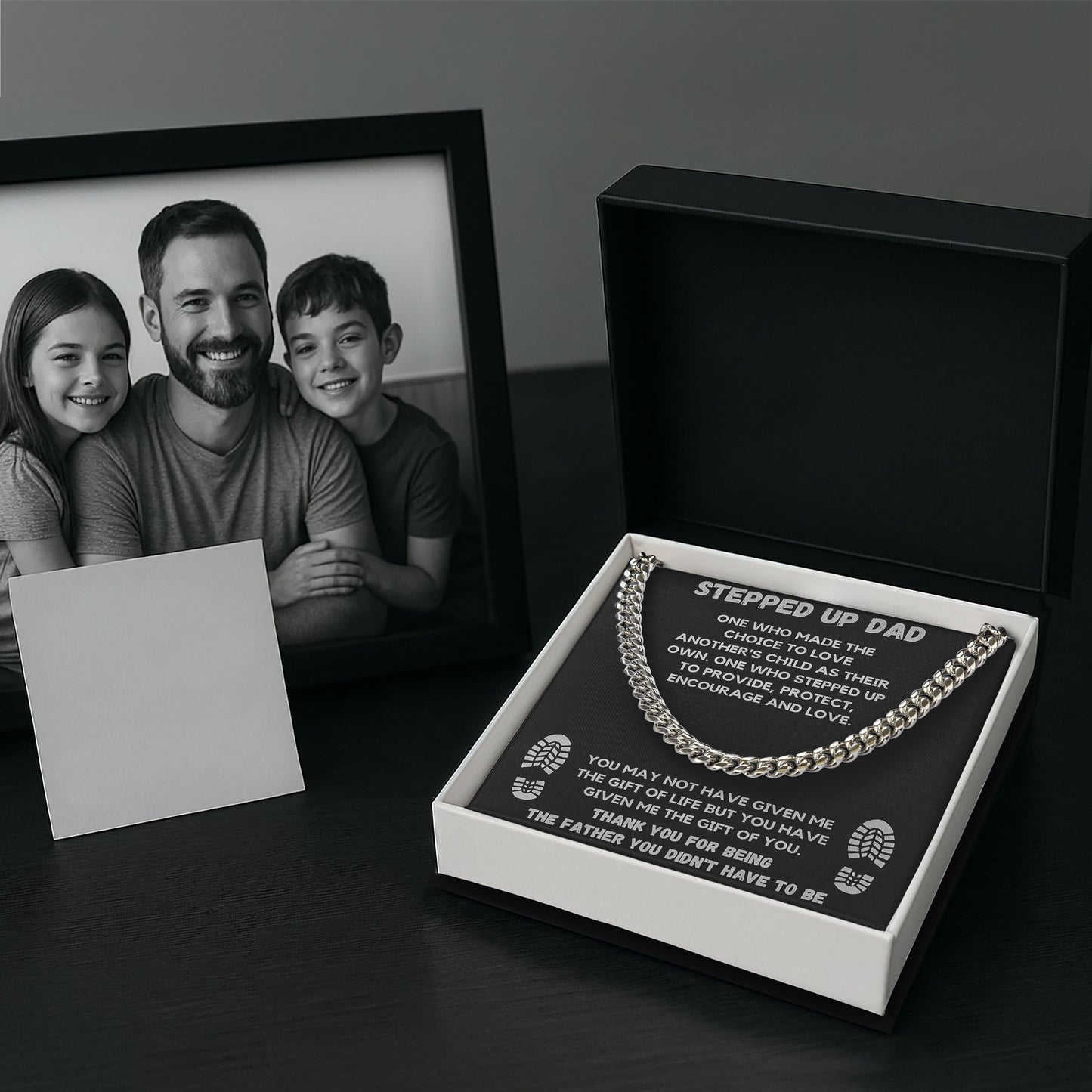To My Tepped Up Dad Cuban Link Chain Necklace with Message Card, Father's Day Gifts