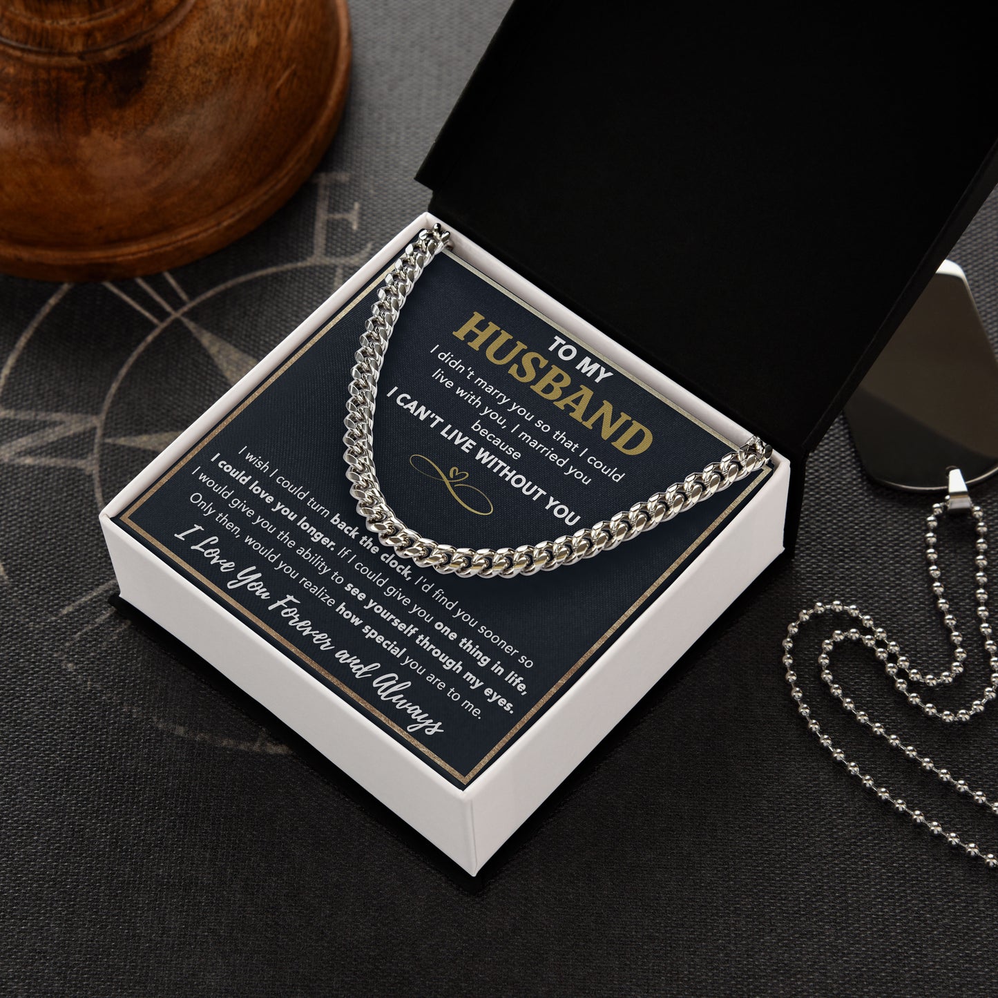 To My Husband Necklace With Message Card, Birthday Valentine, Wedding Day, Cuban Chain Necklaces For Him Men
