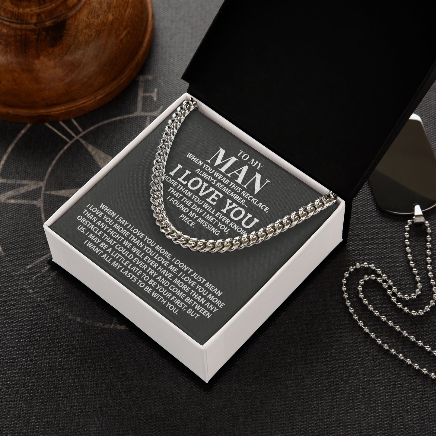 To My Man Necklace Valentine Anniversary Birthday Gift For Him, Cuban Chain Necklaces With Message Card