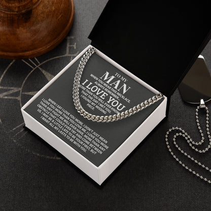To My Man Necklace Valentine Anniversary Birthday Gift For Him, Cuban Chain Necklaces With Message Card