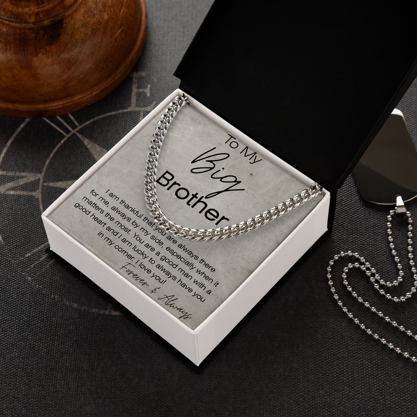 To My Big Brother Cuban Link Chain Necklace with Box From Sister
