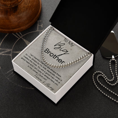 To My Big Brother Cuban Link Chain Necklace with Box From Sister