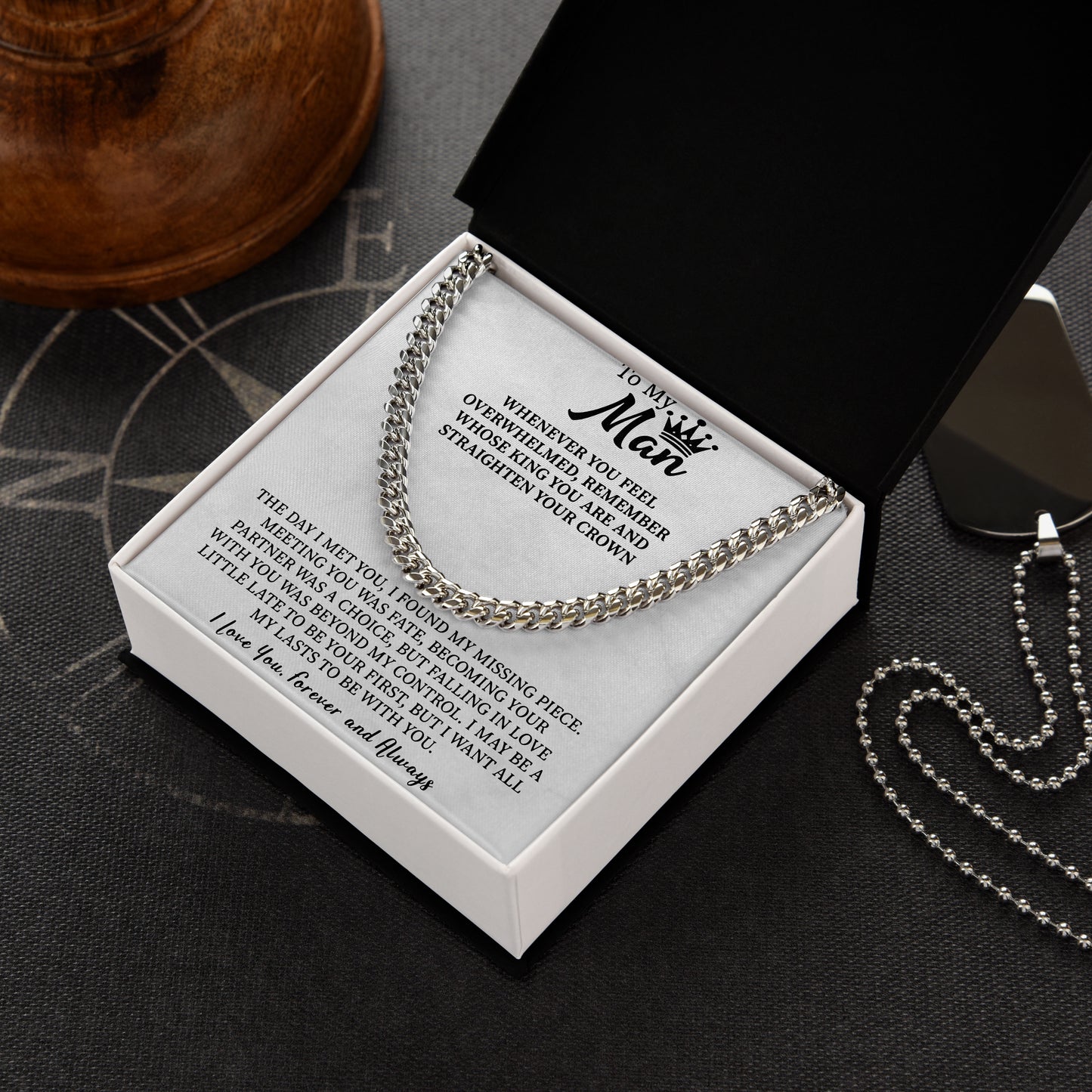 To My Man Necklace Cuban Chain With Message Card