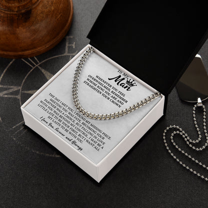 To My Man Necklace Cuban Chain With Message Card