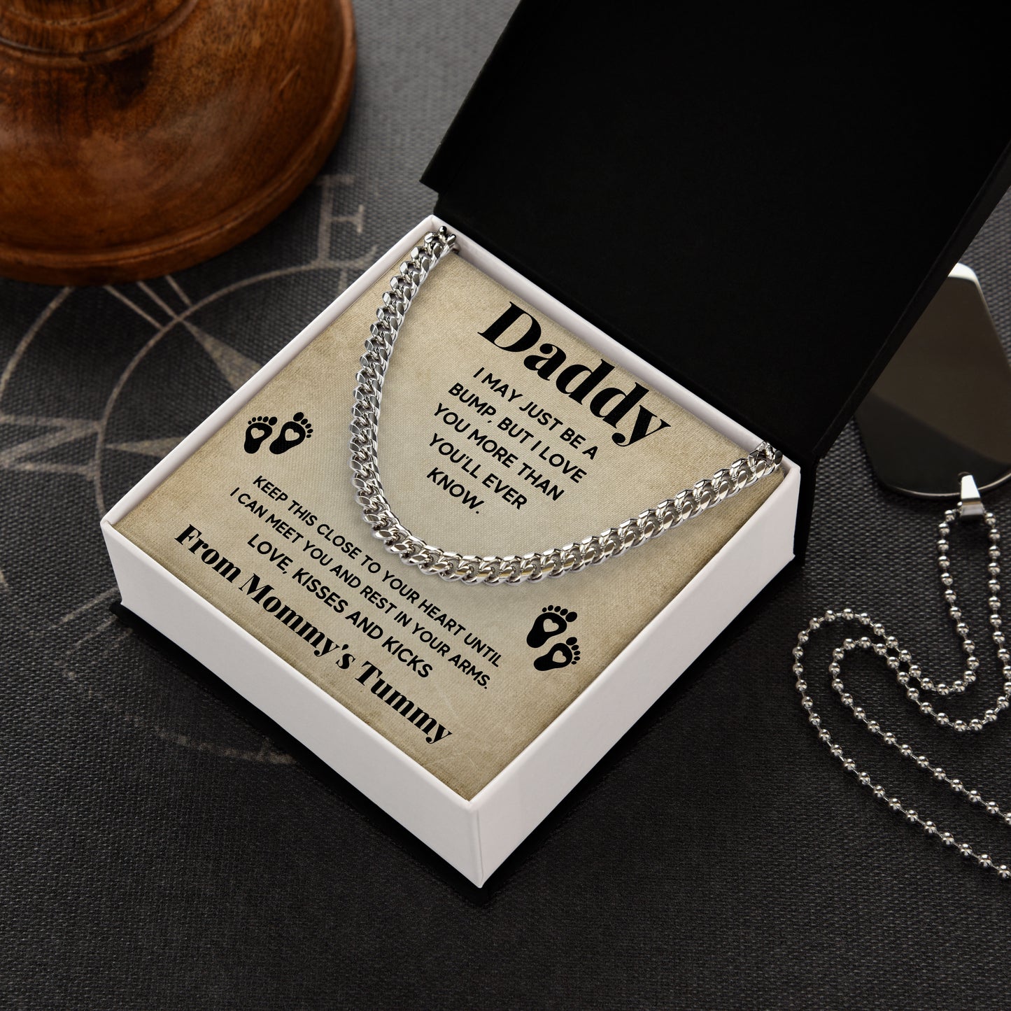 To My Daddy Cuban Link Chain Necklace with Box, Father's Day, Birthday Gifts