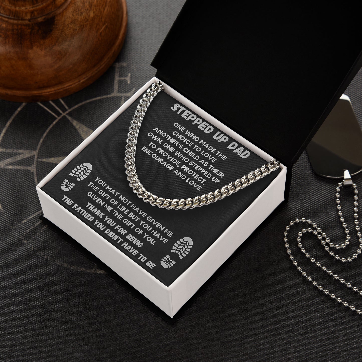 To My Tepped Up Dad Cuban Link Chain Necklace with Message Card, Father's Day Gifts