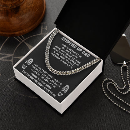 To My Tepped Up Dad Cuban Link Chain Necklace with Message Card, Father's Day Gifts