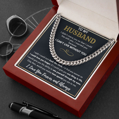To My Husband Necklace With Message Card, Birthday Valentine, Wedding Day, Cuban Chain Necklaces For Him Men