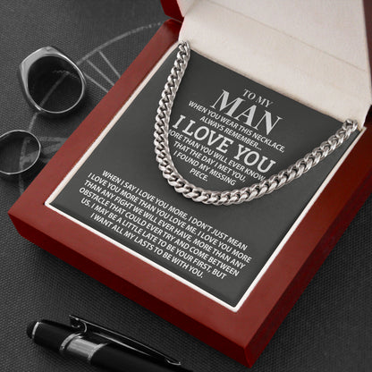 To My Man Necklace Valentine Anniversary Birthday Gift For Him, Cuban Chain Necklaces With Message Card