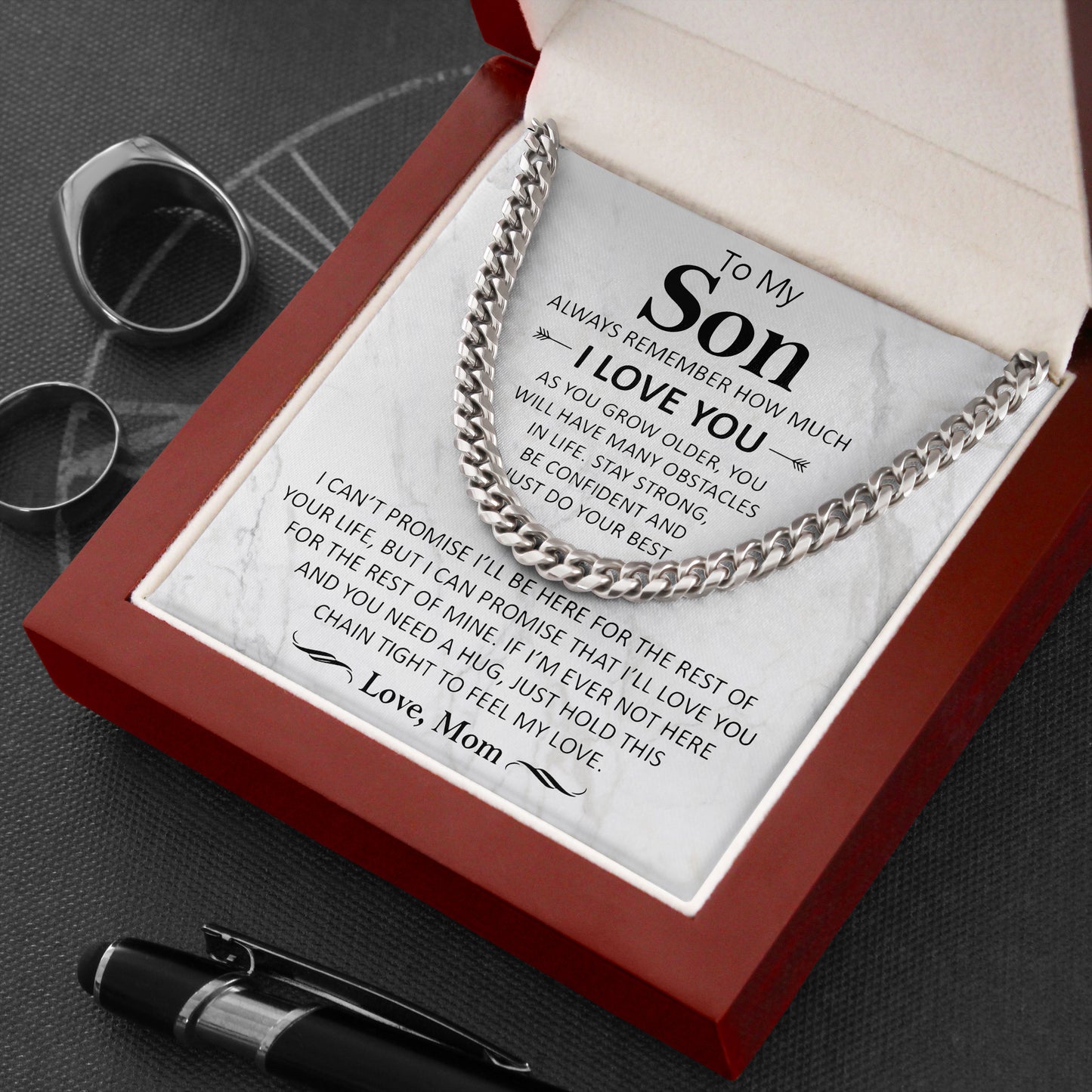 To My Son Necklace with Message Card and Gift Box From Mom