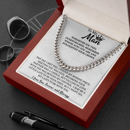 To My Man Necklace Cuban Chain With Message Card