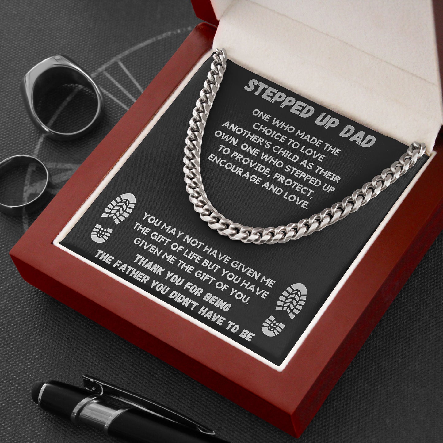 To My Tepped Up Dad Cuban Link Chain Necklace with Message Card, Father's Day Gifts