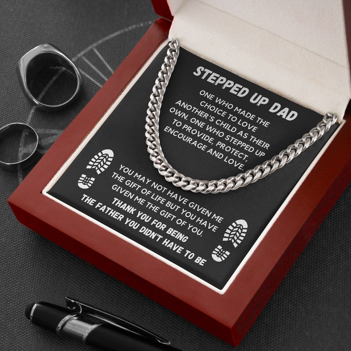Stepped Up Dad Necklace Gift Father Cuban Link Chain