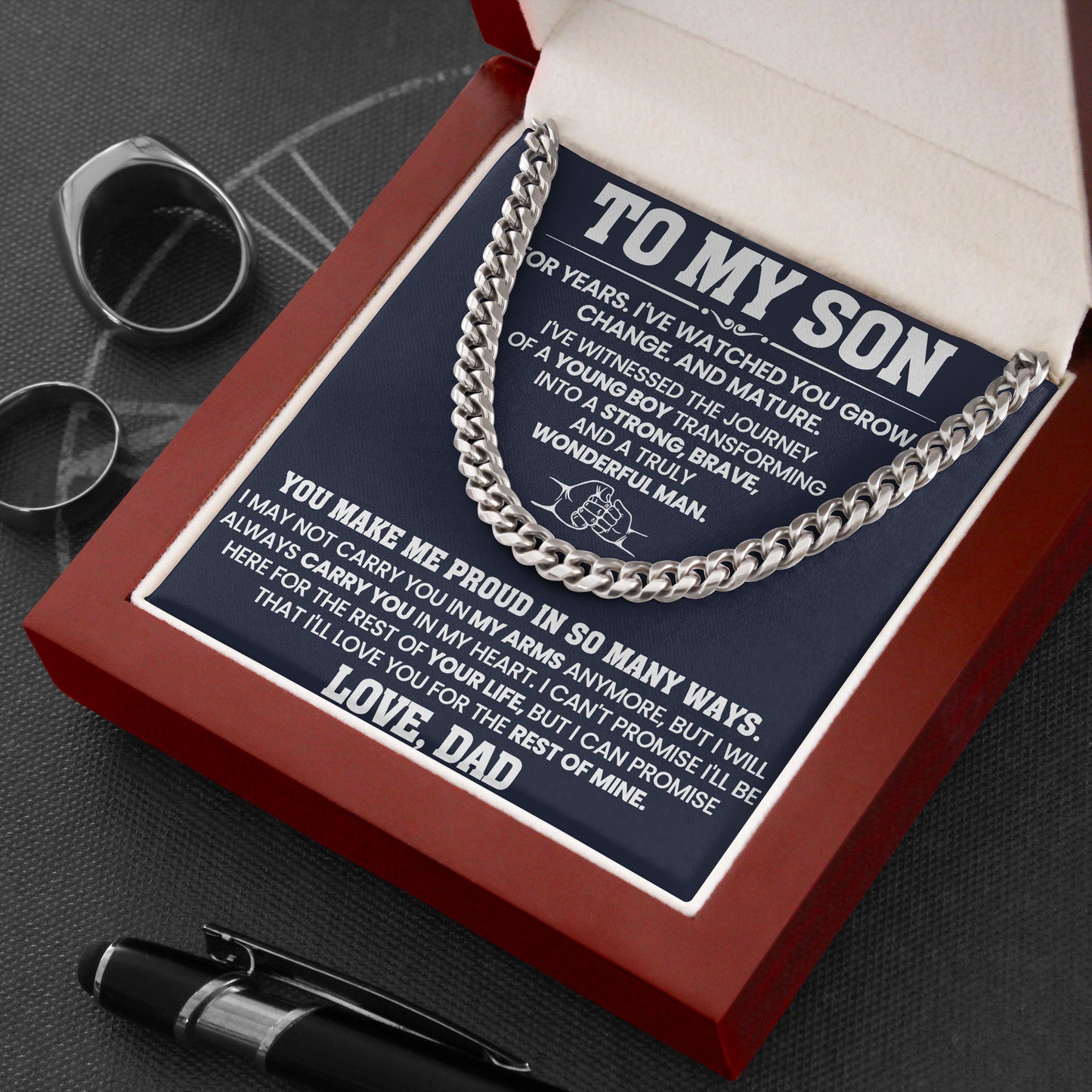 To My Son Necklace with Inspirational Message Card From Dad