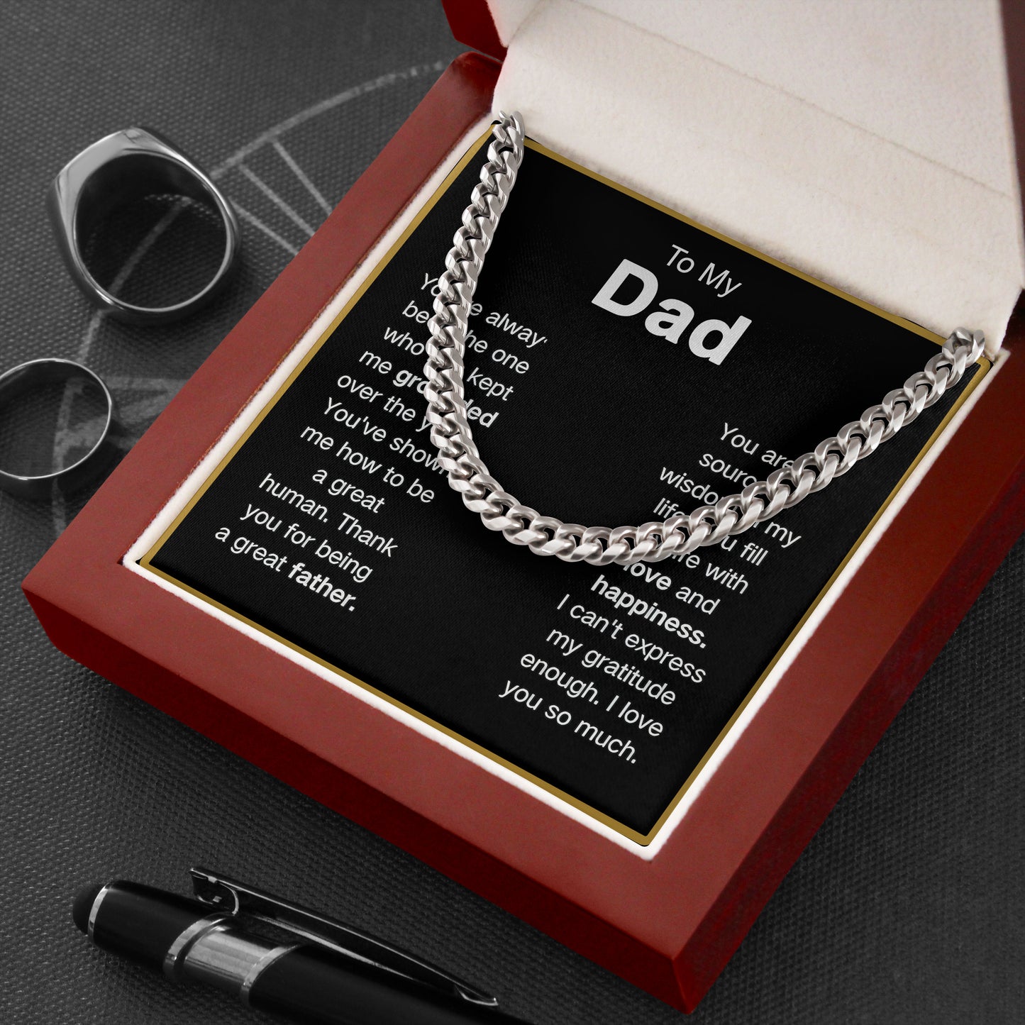 To My Dad Necklace Gift for Father Cuban Link Chain Jewelry