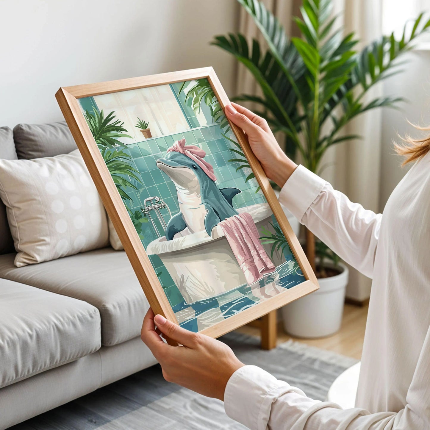 Dolphin in the Bathtub Wall Art Print