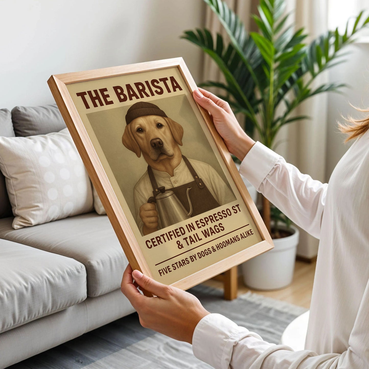 Barista Pet Portrait in Coffee Shop Poster