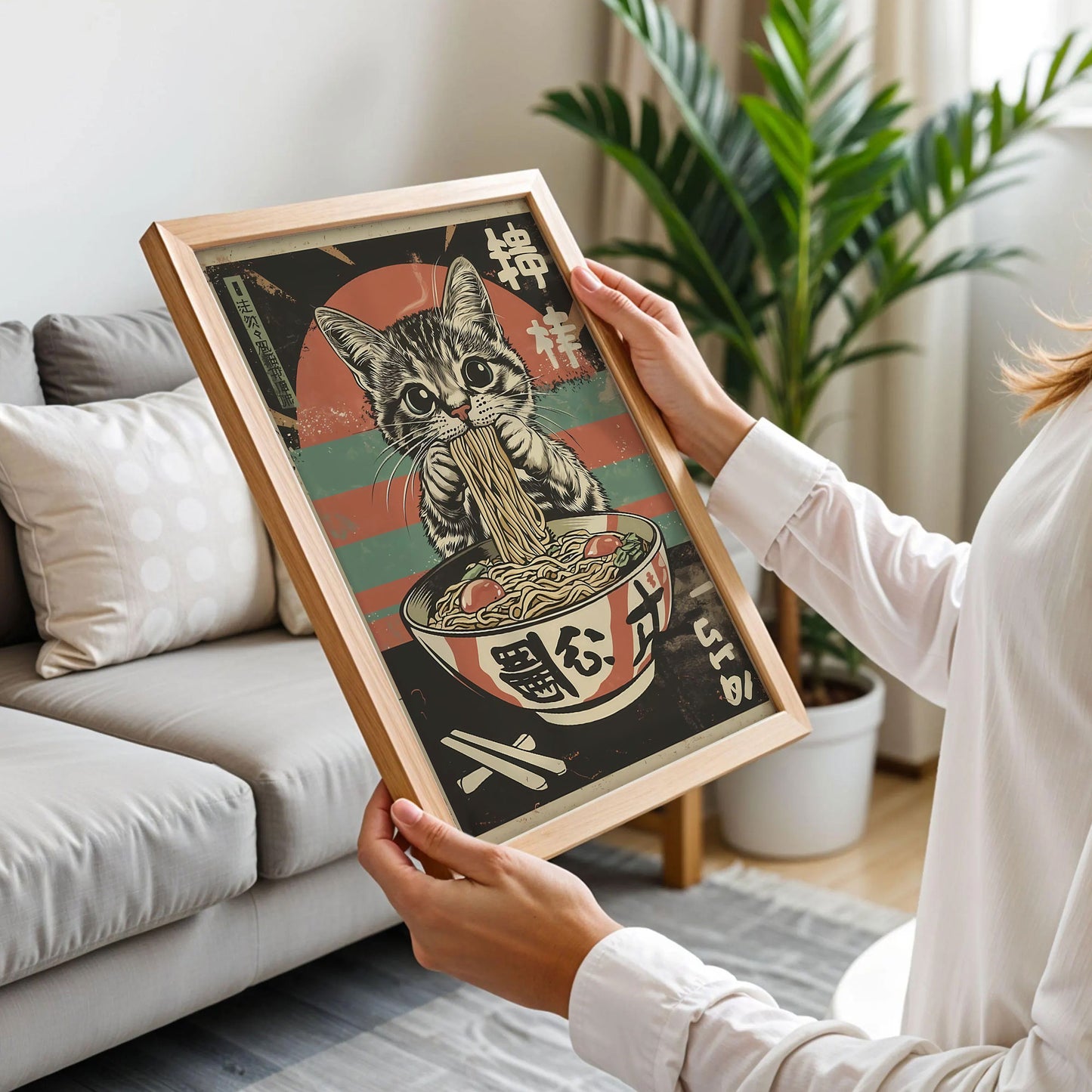 Black Cat Eating Noodles Poster