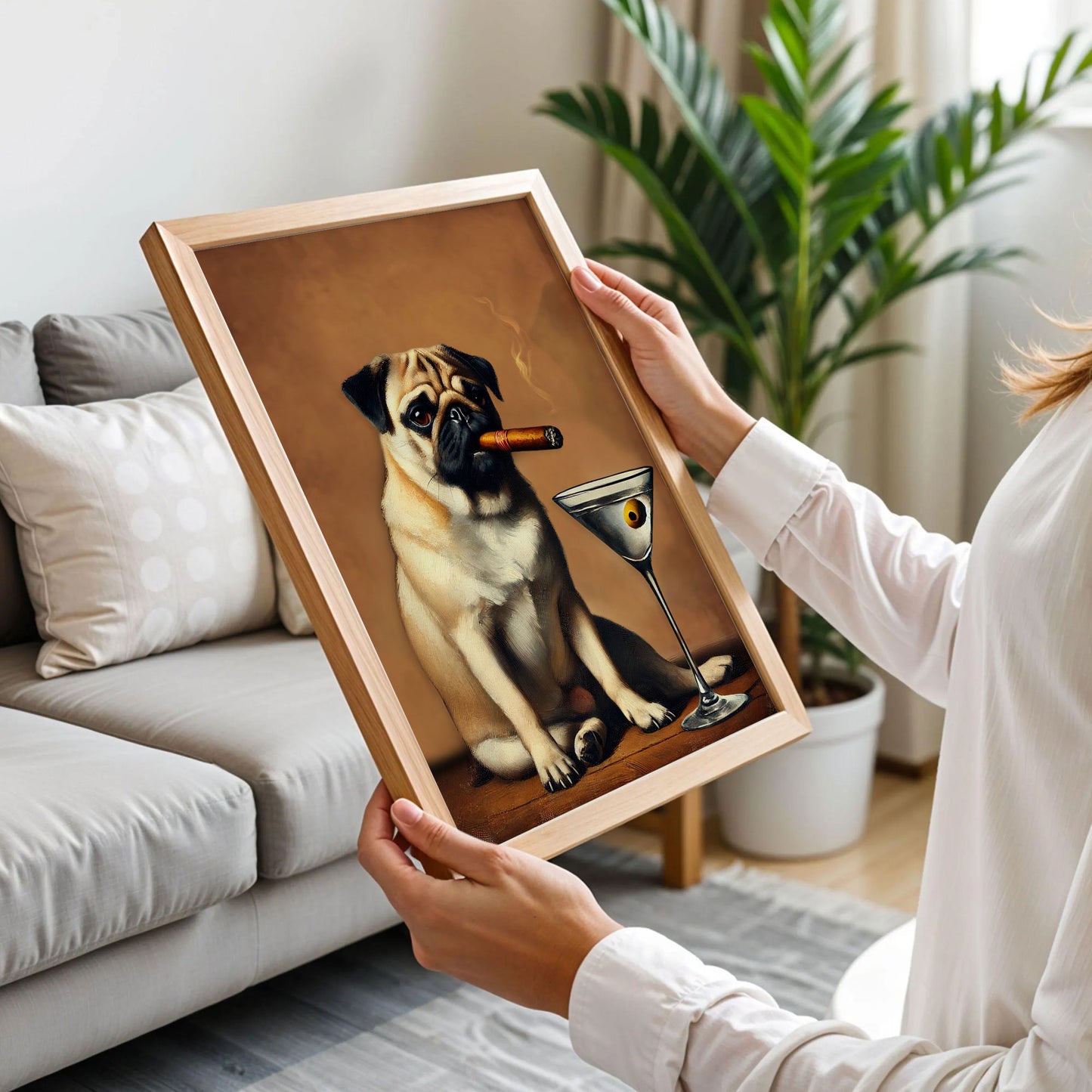 Pug Dog Drinking Wine Art Print