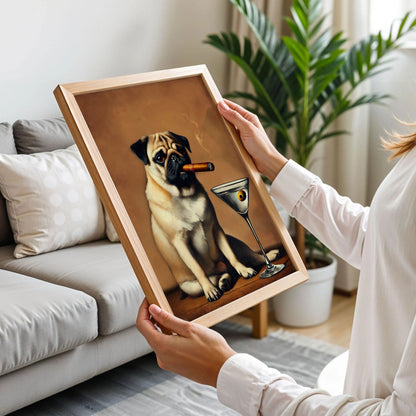 Pug Dog Drinking Wine Art Print