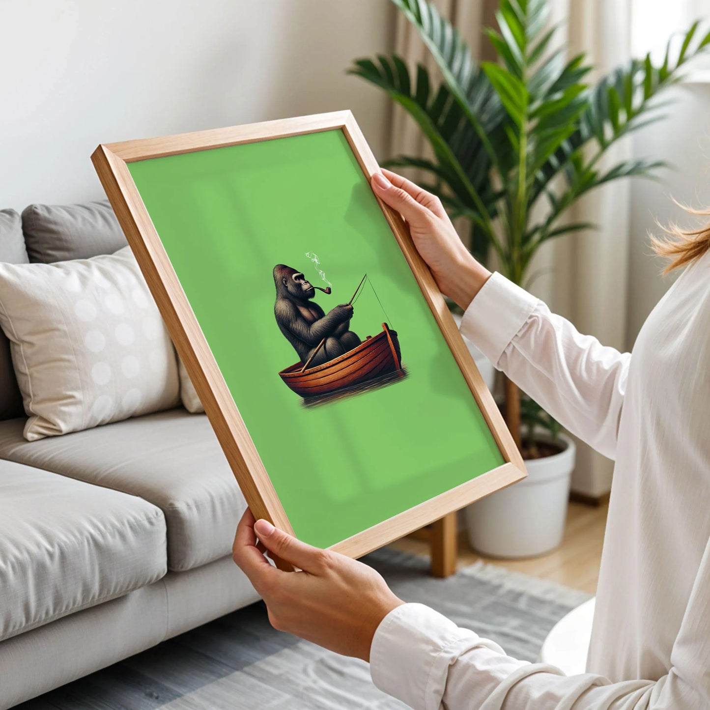Fishing Gorilla in Red Canoe Art