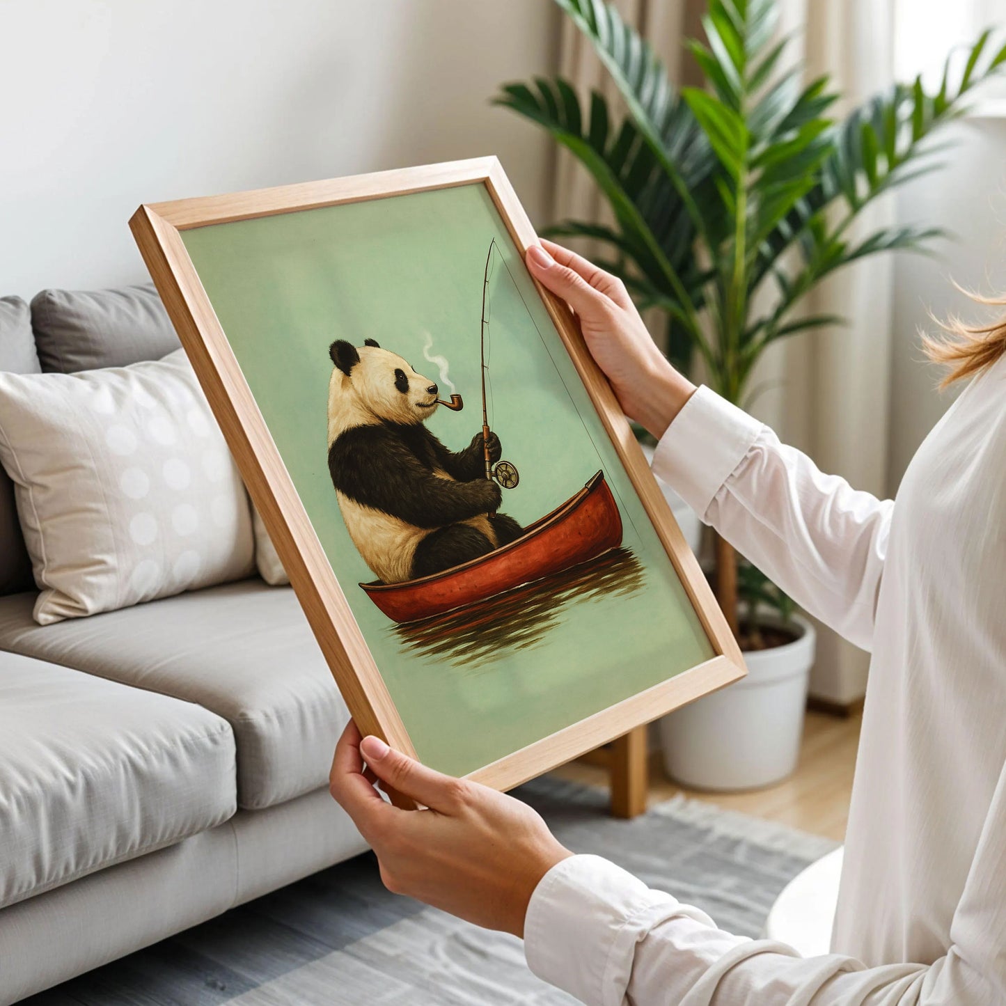 Bear Fishing in Red Canoe Poster