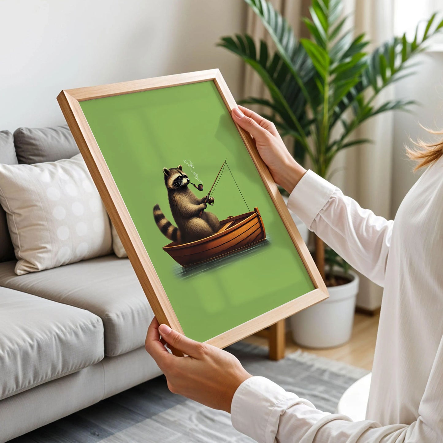 Fishing Raccoon Poster