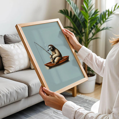 Funny Sloth Fishing Print Art