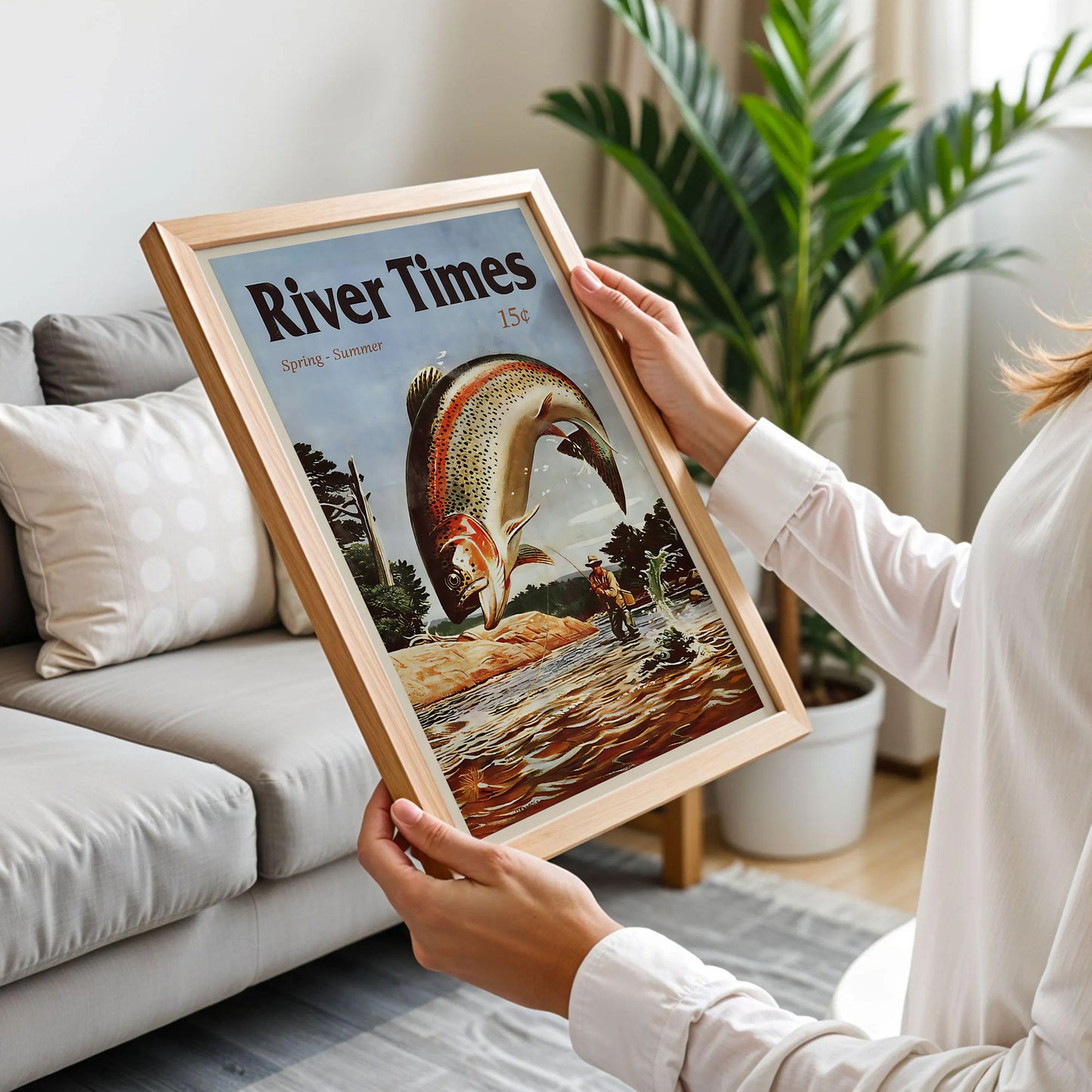 Retro River Fishing Print