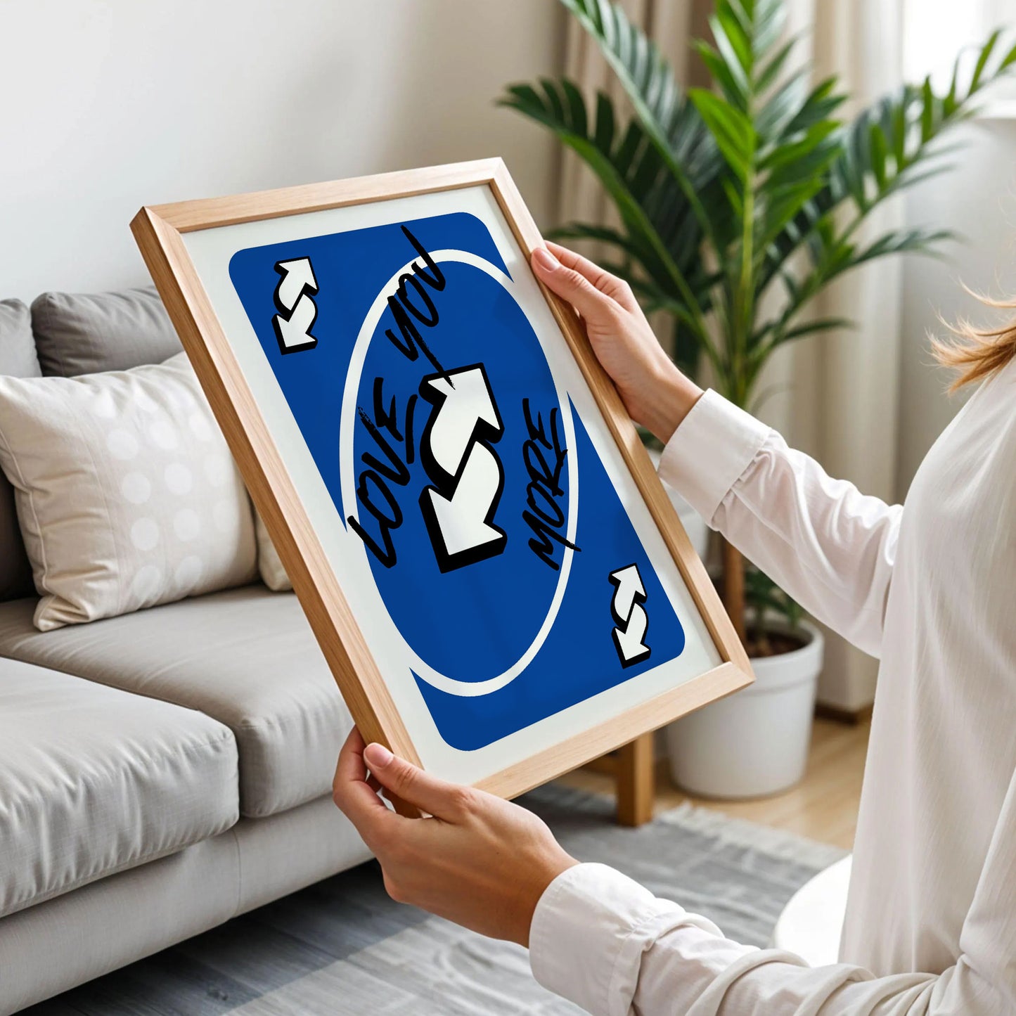 Love You More Uno Blue Game Card Poster