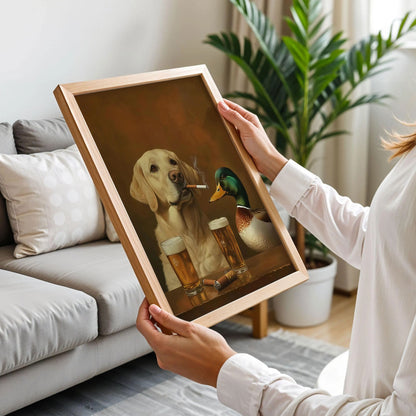 A Labrador Retriever and a Mallard Duck Poster