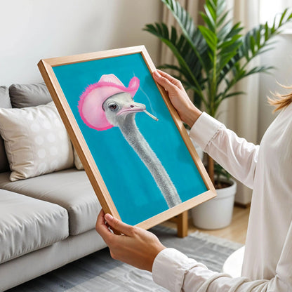 Linda the Ostrich Pink Cowboy Hat Art Print