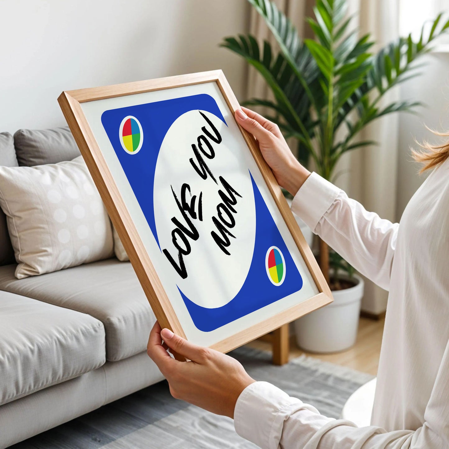 Love You Mom Reverse UNO Blue Card Poster