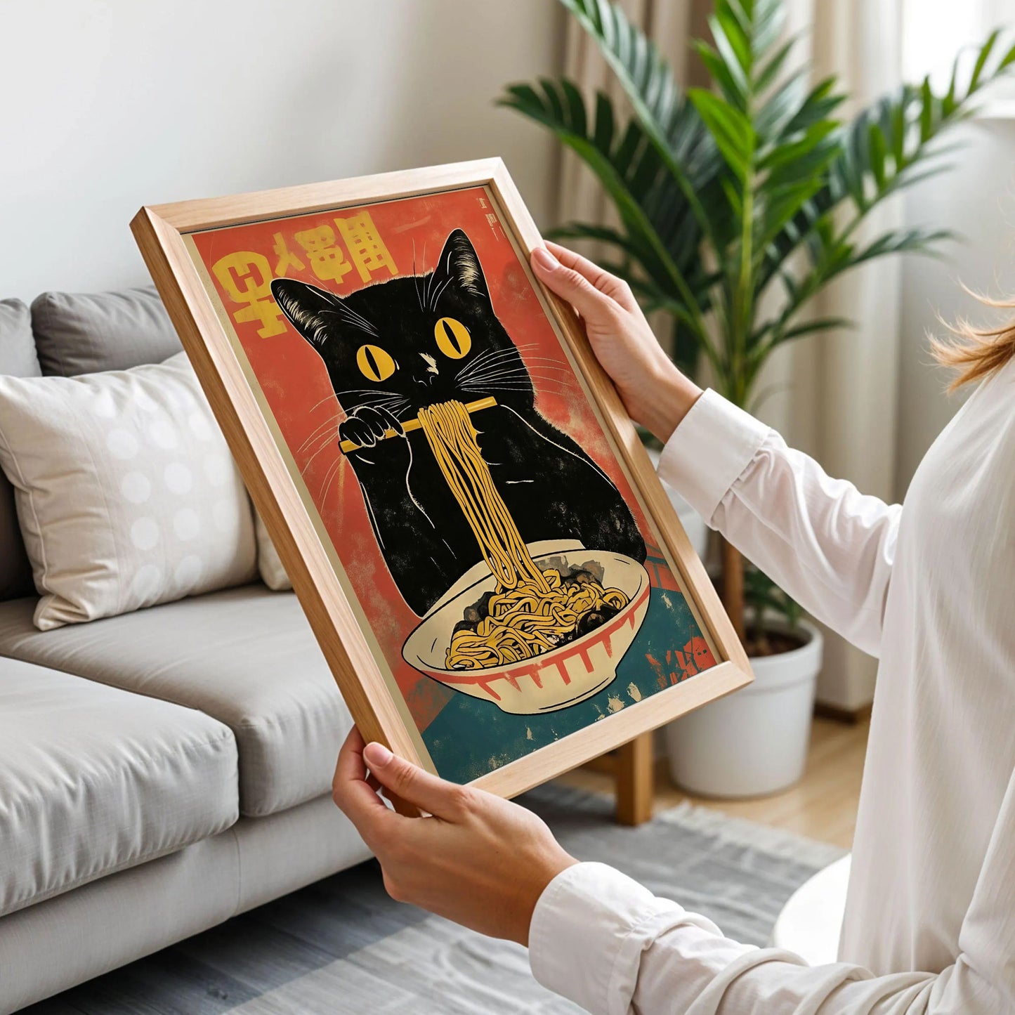 Black Cat Japanese Food Wall Art