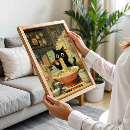 Black Cat Ramen Japanese Art Print