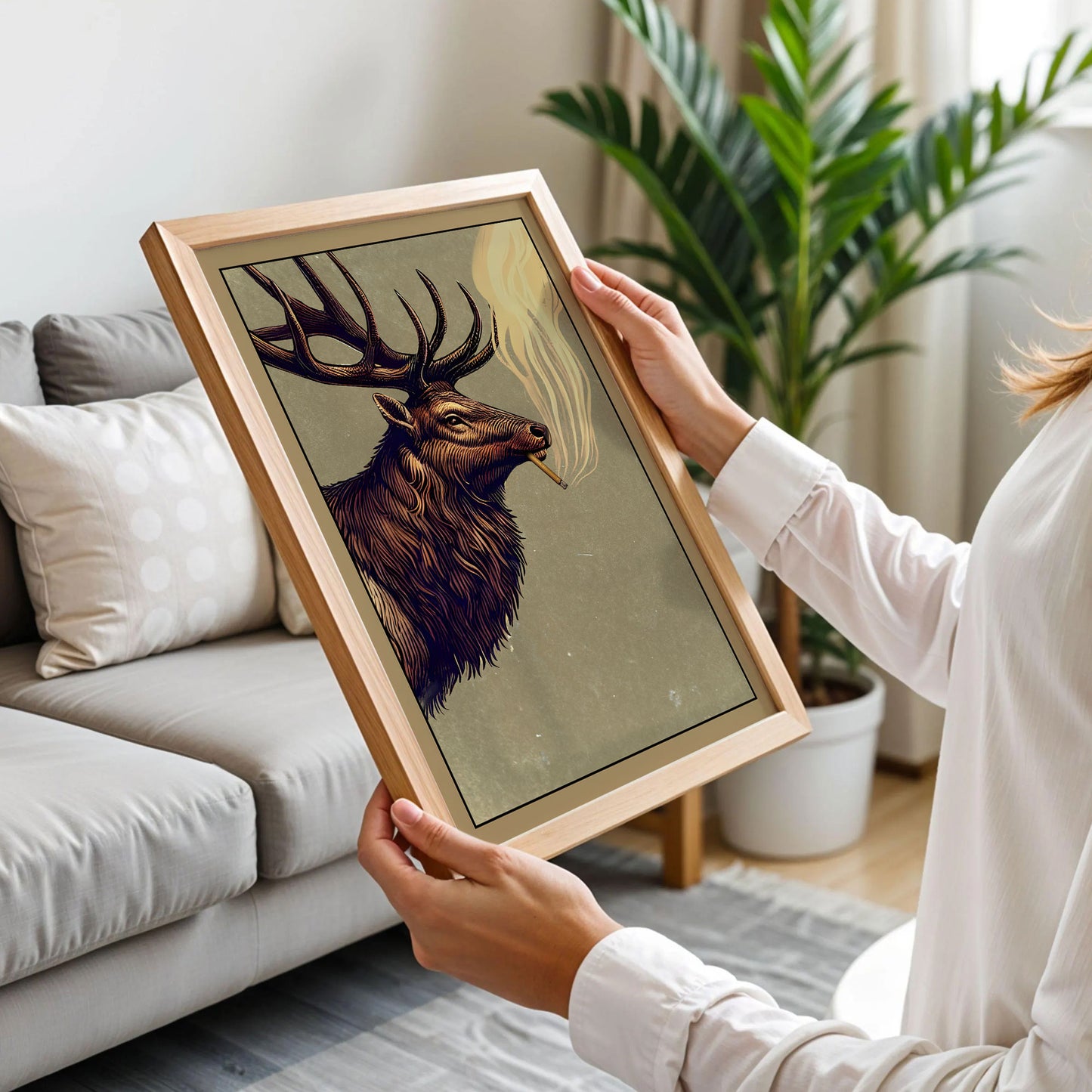 Funny Elk Drinking Smoking Poster
