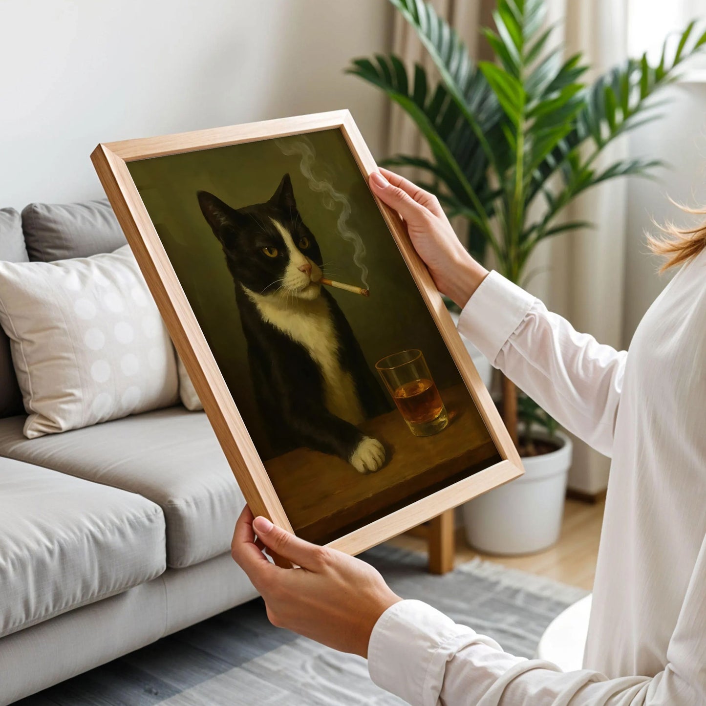 Tuxedo Cat Drinking Whiskey Poster