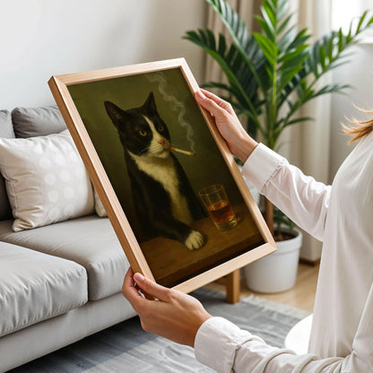 Tuxedo Cat Drinking Whiskey Poster