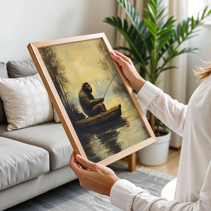 Bigfoot on a Red Canoe Fishing Poster