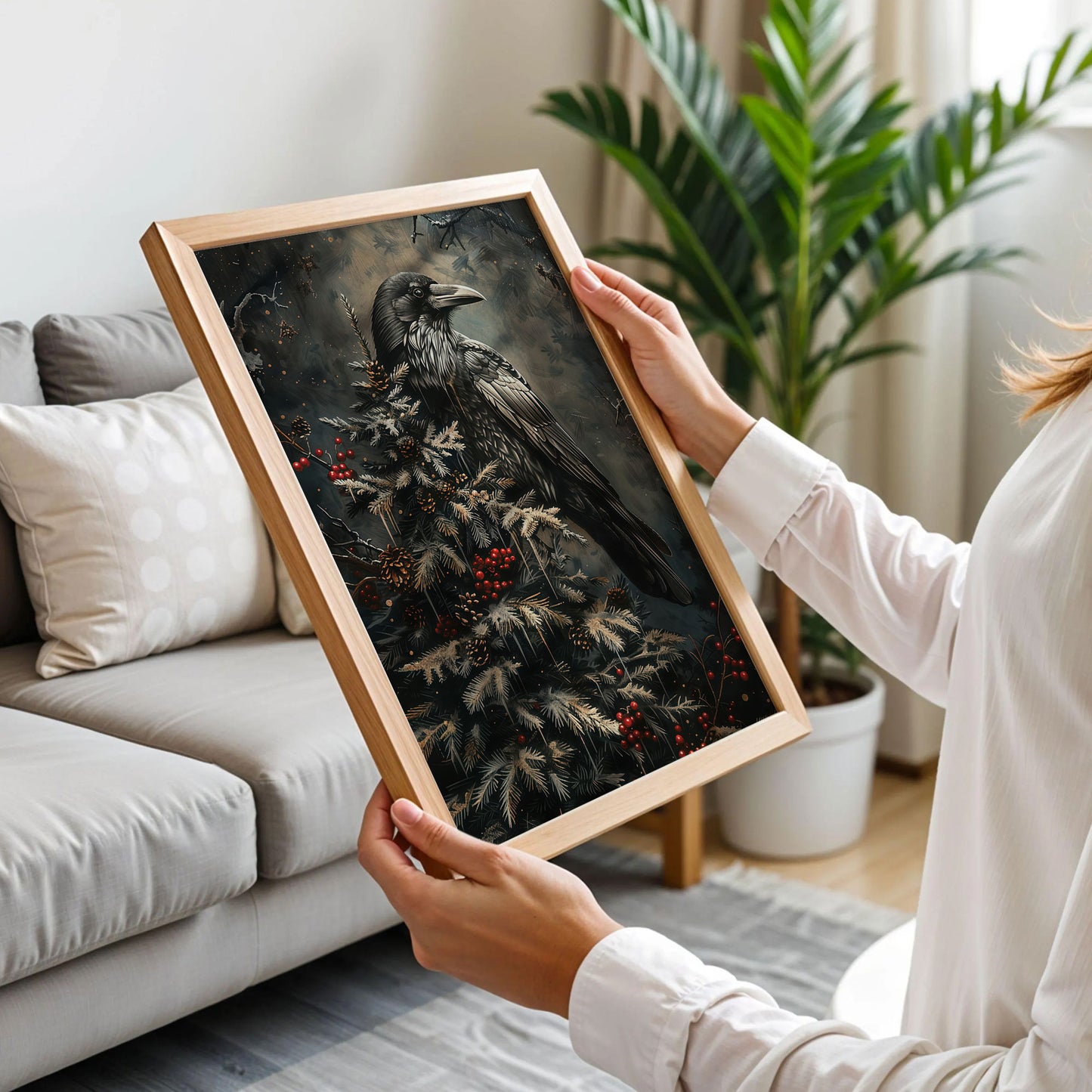 Dark Raven Holiday Tree Art Print