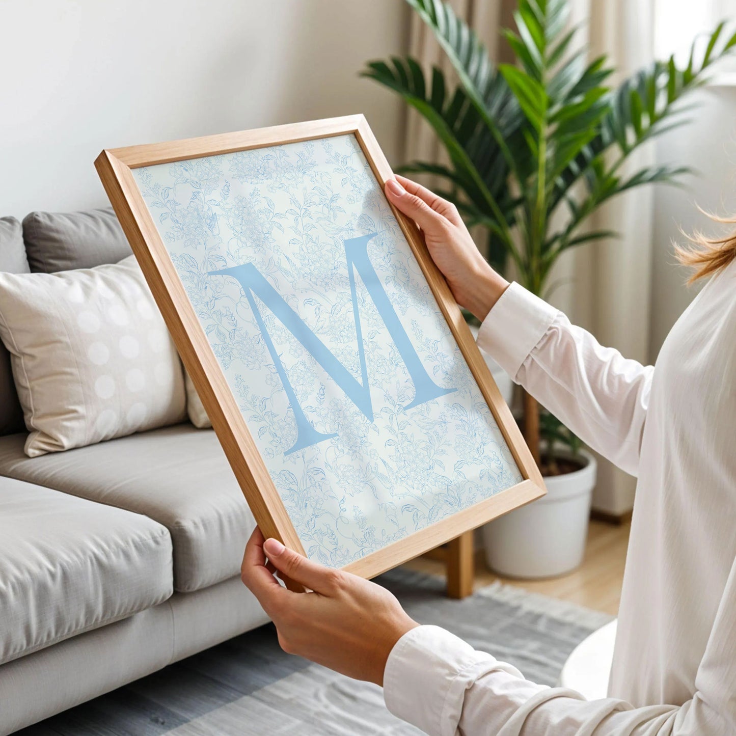 Blue Floral Initial Letter M Art